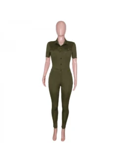 Solid Collar Button Up Fitted Jumpsuit -Bambam Clothing Shop P 20240123142542044 405