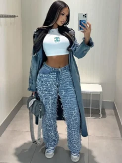 Fringe Fuzzy Trim Denim Low Rise Jeans -Bambam Clothing Shop P 20240123161025970 927