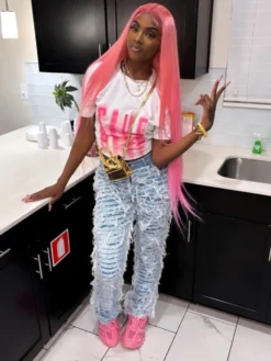 Fringe Fuzzy Trim Denim Low Rise Jeans -Bambam Clothing Shop P 20240123161030925 248