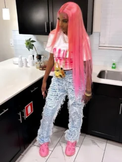 Fringe Fuzzy Trim Denim Low Rise Jeans -Bambam Clothing Shop P 20240123161033353 135