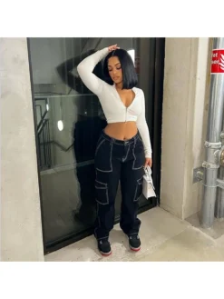 Multi Pocket Patchwork Denim Cargo Jeans -Bambam Clothing Shop P 20240202092019561 768