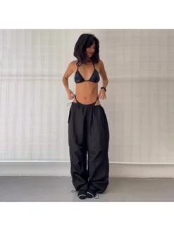 Patchwork Low Rise Wide Leg Pants