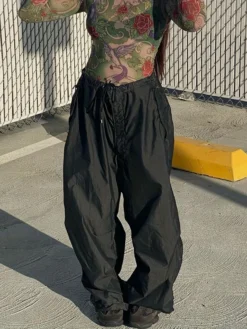 Patchwork Low Rise Wide Leg Pants -Bambam Clothing Shop P 20240219111519333 329