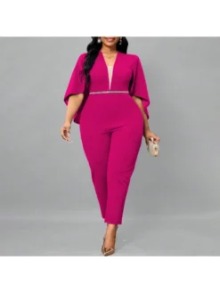 Patchwork V Neck Batwing Sleeve Jumpsuits -Bambam Clothing Shop P 20240306142009143 576