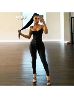 Patchwork Tie-wrap Bodycon Sleeveless Jumpsuits