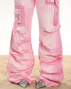 Ruched Cargo Pocket Denim Flared Jeans -Bambam Clothing Shop P 20240313155914838 461