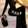 Heart Cutouts Rhinestones One-shoulder Jumpsuits