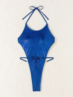 Metallic Halter Neck Bodycon One-Pieces Swimsuit -Bambam Clothing Shop P 20240319175504630 291
