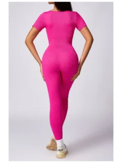 Square Neck Bodycon Short Sleeve Yoga Sporty Jumpsuits -Bambam Clothing Shop P 20240325104514490 336