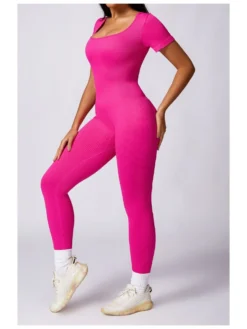 Square Neck Bodycon Short Sleeve Yoga Sporty Jumpsuits -Bambam Clothing Shop P 20240325104515420 309
