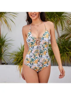 Print High Rise Bodycon One-Pieces Swimwear