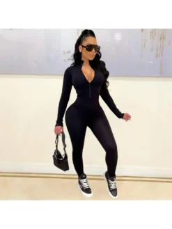 Solid Color High Rise Skinny Jumpsuits