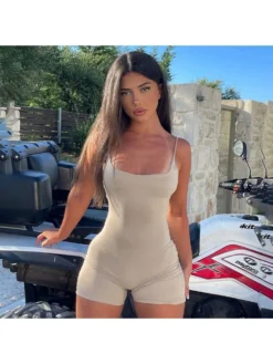 Patchwork Spaghetti Straps Bodycon Rompers -Bambam Clothing Shop P 20240401110809441 587