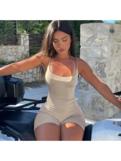 Patchwork Spaghetti Straps Bodycon Rompers -Bambam Clothing Shop P 20240401110811277 837