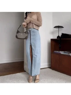 Split Hem Zipper Denim Skirts -Bambam Clothing Shop P 20240401125549179 627