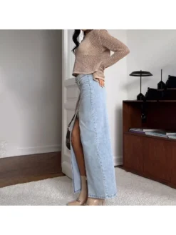 Split Hem Zipper Denim Skirts -Bambam Clothing Shop P 20240401125549952 372