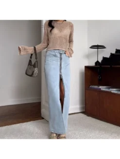 Split Hem Zipper Denim Skirts -Bambam Clothing Shop P 20240401125550772 766