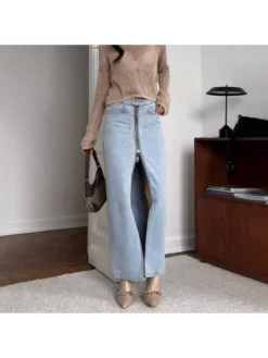 Split Hem Zipper Denim Skirts -Bambam Clothing Shop P 20240401125552723 459