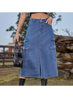 Split Hem Cargo Pocket Denim Skirts -Bambam Clothing Shop P 20240403101523190 133