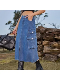 Split Hem Cargo Pocket Denim Skirts -Bambam Clothing Shop P 20240403101524124 727
