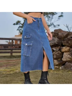 Split Hem Cargo Pocket Denim Skirts -Bambam Clothing Shop P 20240403101525769 571