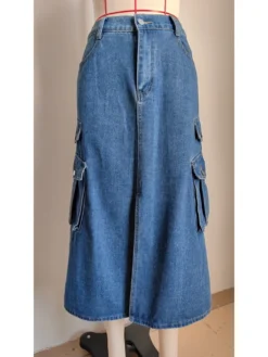 Split Hem Cargo Pocket Denim Skirts -Bambam Clothing Shop P 20240403101527759 450