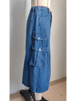Split Hem Cargo Pocket Denim Skirts -Bambam Clothing Shop P 20240403101528897 354