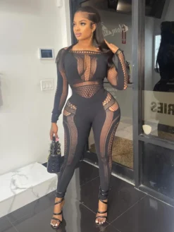 Hollow Out Boat Neck Perspective Jumpsuits -Bambam Clothing Shop P 20240403165154071 592