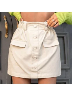 Patchwork Single Breasted Cargo Skirts