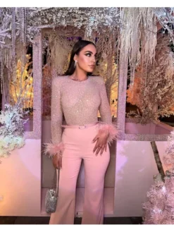 Sequin Feather Long Sleeve Jumpsuits -Bambam Clothing Shop P 20240408110505047 975