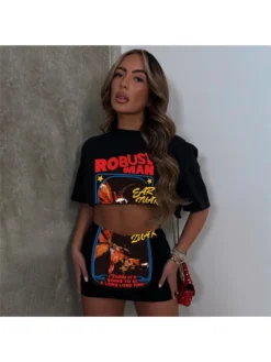 Letter Printed Cropped Skirt Sets