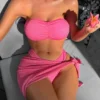 Fluffy Solid Color Cropped 3 PC Bikinis Sets