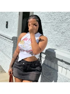 Letter Round Neck Bodycon Tanks Top -Bambam Clothing Shop P 20240411091817412 452