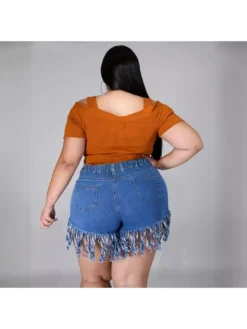 Patchwork Raged Hem High Rise Denim Short Pants -Bambam Clothing Shop P 20240417102511225 666