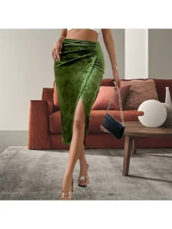 Velour Ruched Split Hem Skirts -Bambam Clothing Shop P 20240417152514225 568