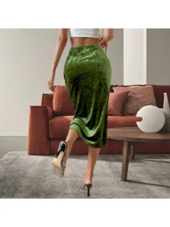 Velour Ruched Split Hem Skirts -Bambam Clothing Shop P 20240417152514954 231