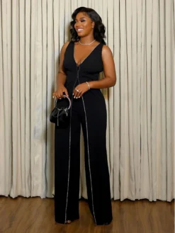 Patchwork High Rise Straight Jumpsuits -Bambam Clothing Shop P 20240418141503711 989