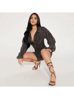 Patchwork V Neck Leg-of-mutton Sleeve Rompers -Bambam Clothing Shop P 20240419092013838 696