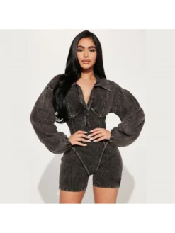 Patchwork V Neck Leg-of-mutton Sleeve Rompers -Bambam Clothing Shop P 20240419092016060 456