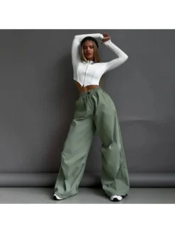 Patchwork High Rise Straight Cargo Pants