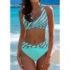 Striped Halter Neck Backless Bikinis Sets