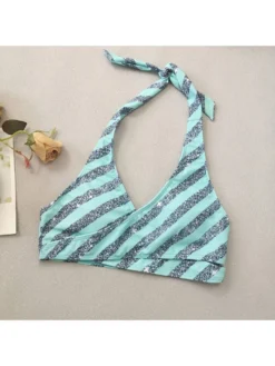 Striped Halter Neck Backless Bikinis Sets -Bambam Clothing Shop P 20240426113509164 775
