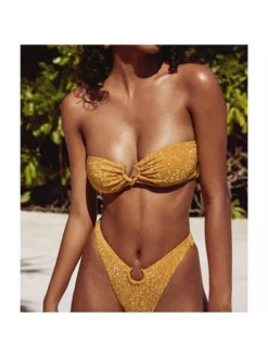 Shiny High Rise Backless Bikinis Sets