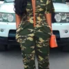 Camouflage Waist Slimming Zipper Jumpsuits