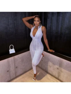 Ruched Deep V Neck Sleeveless Jumpsuits -Bambam Clothing Shop P 20240429092524241 817