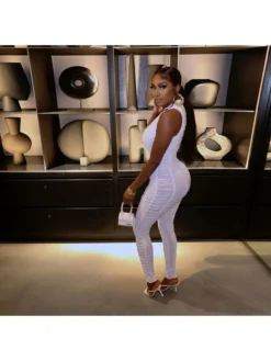 Ruched Deep V Neck Sleeveless Jumpsuits -Bambam Clothing Shop P 20240429092524758 676