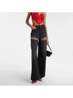 Embellished Hollow Out Mid-rise Jeans