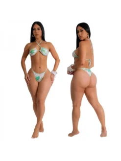 Patchwork Print Split Hem Lace-Up 3 Piece Set Bikinis -Bambam Clothing Shop P 20240520101004229 933