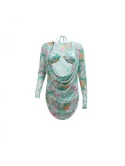 Patchwork Print Split Hem Lace-Up 3 Piece Set Bikinis -Bambam Clothing Shop P 20240520101006869 383