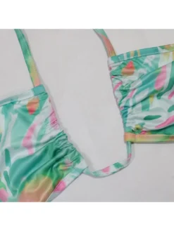 Patchwork Print Split Hem Lace-Up 3 Piece Set Bikinis -Bambam Clothing Shop P 20240520101009509 316